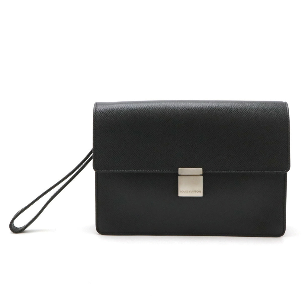 LOUIS VUITTON Taiga Selenga Shoulder Bag Leather Ardoise Black